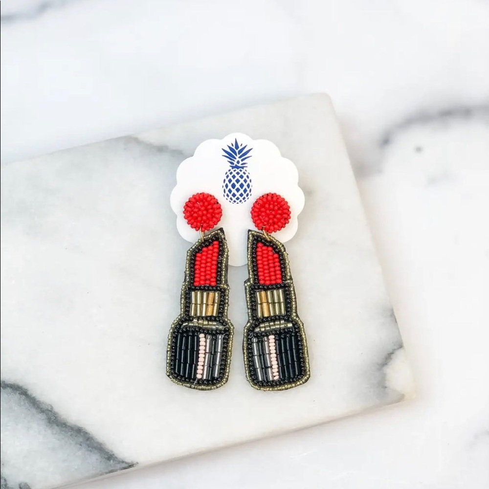 Beaded Lipstick Earrings